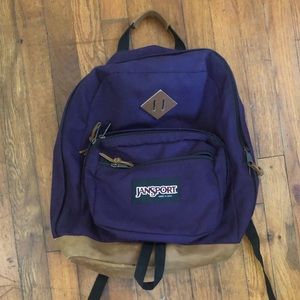Vintage Jansport Purple Backpack Leather Details